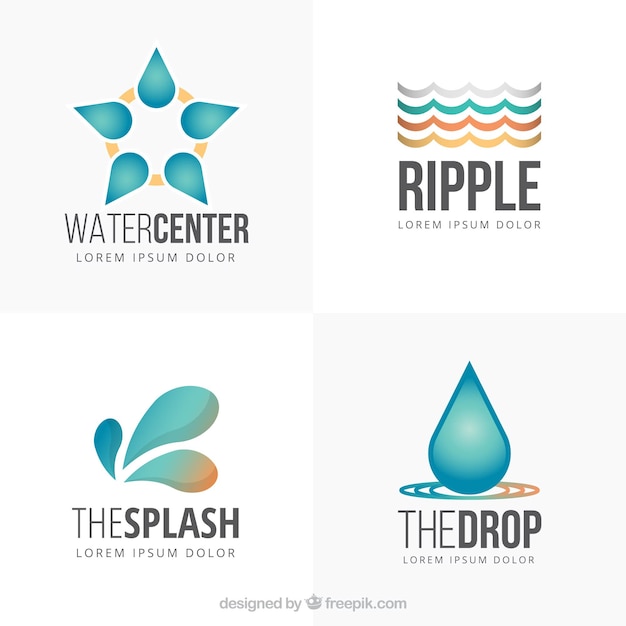 Water logos collection for companies in flat style