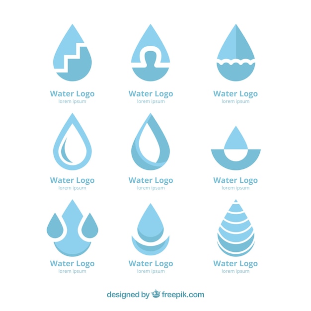 무료 벡터 플랫 스타일의 회사를위한 워터 로고 컬렉션