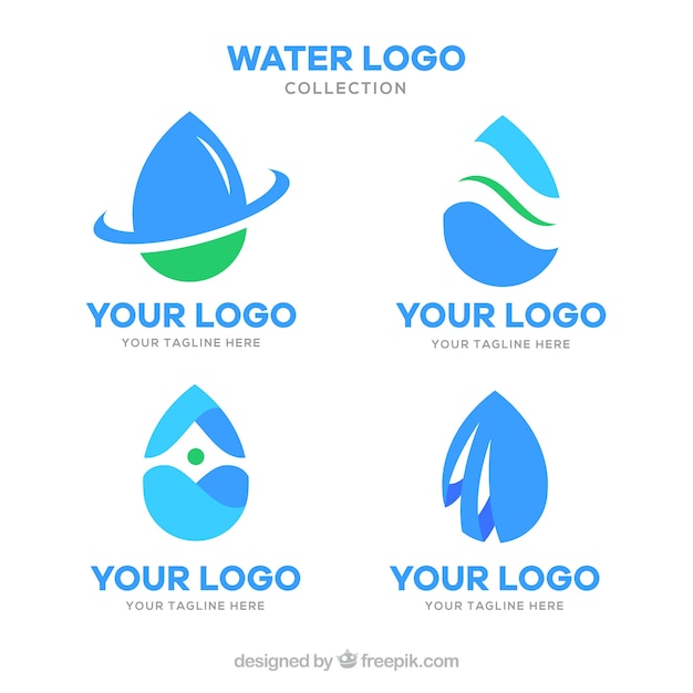 Коллекция водных логотипов для компаний в плоском стиле