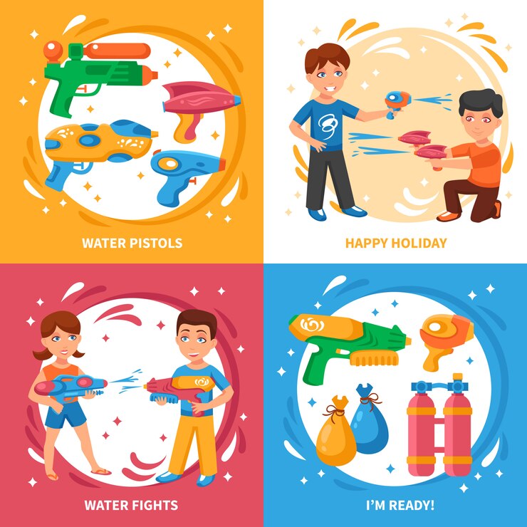 無料Vector 水ピストルの要素と子供