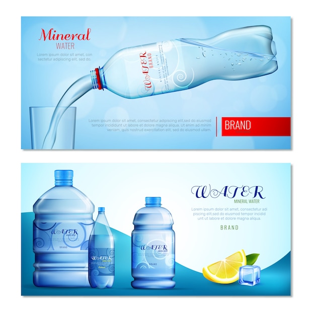 Free vector water in plastic bottle horizontal banners