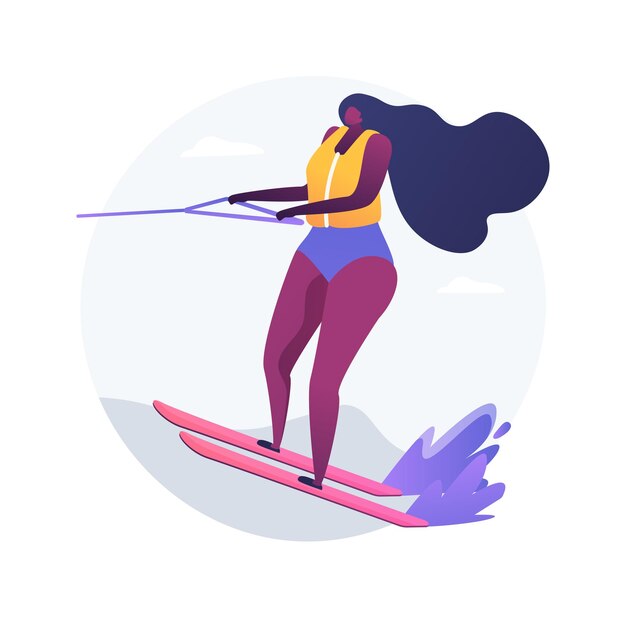 Water skiing abstract concept vector illustration. Water park, wakespot, boat cable, active lifestyle, ski jump, summer adventure, ocean wave, extreme sport, vacation fun abstract metaphor.