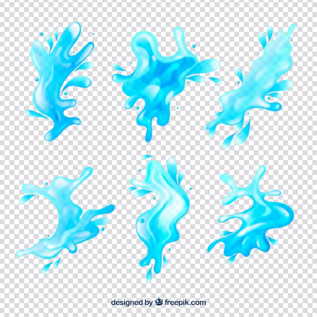 Water splash collection in realistic style without background 