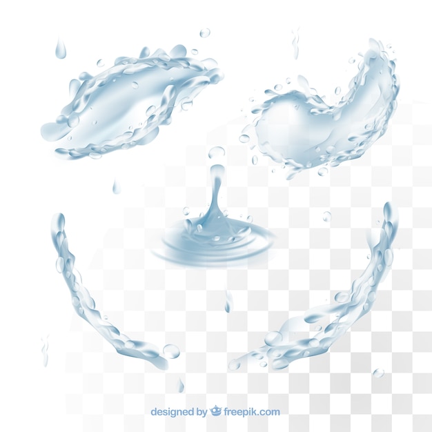 Water splash collection in realistic style without background 