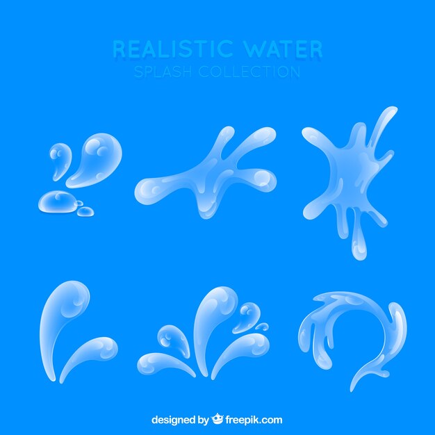 Water splash collection in realistic style without background 