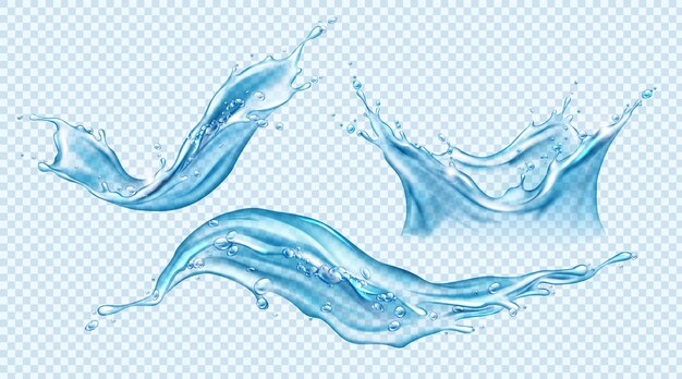 Water splash set. Aqua liquid dynamic motion.