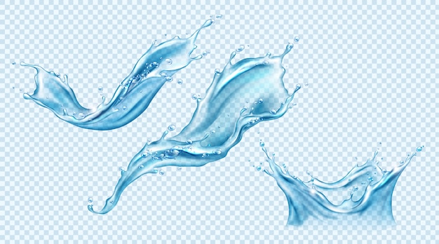 Free vector water splash set. aqua liquid dynamic motion.