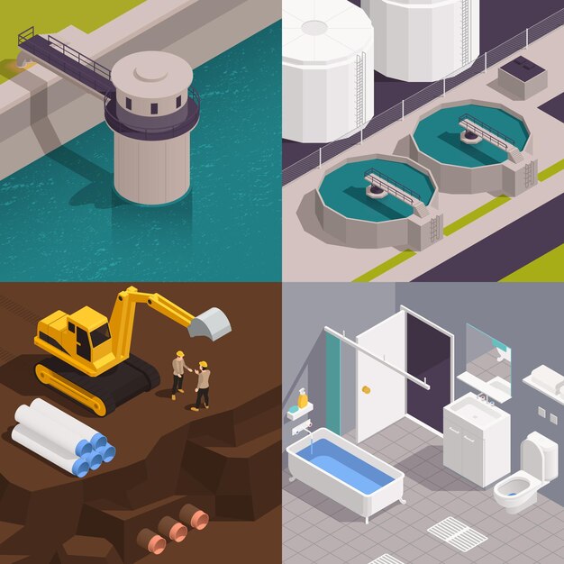 Water supply concept 4 isometric illustration