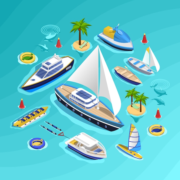 Free vector water transport isometric collection