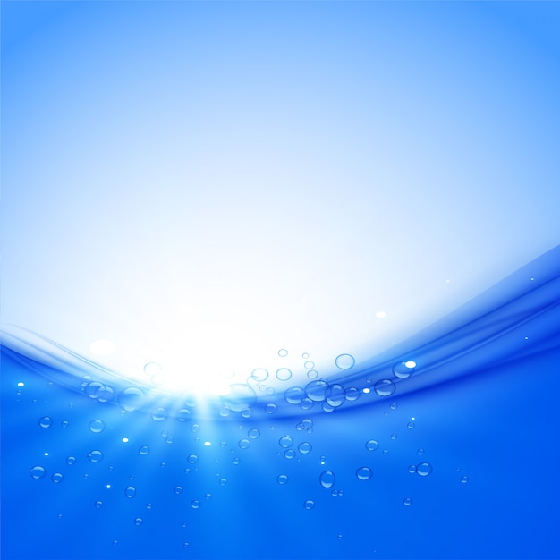 Free vector water wave and bubbles with sun rays background