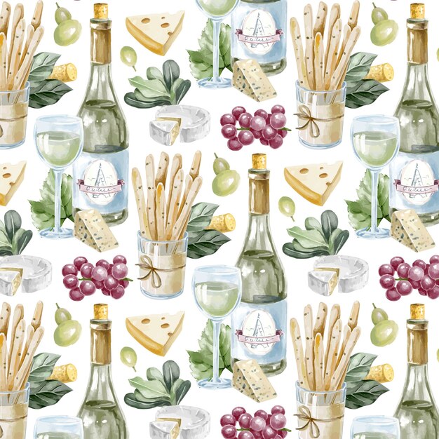 Watercoler wine party pattern