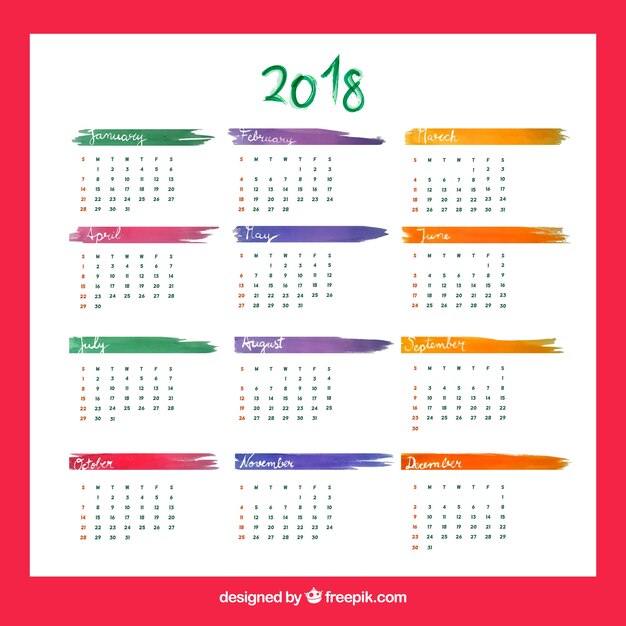 Watercolor 2018 calendar