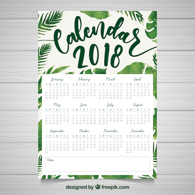 Vettore gratuito calendario acquerello 2018