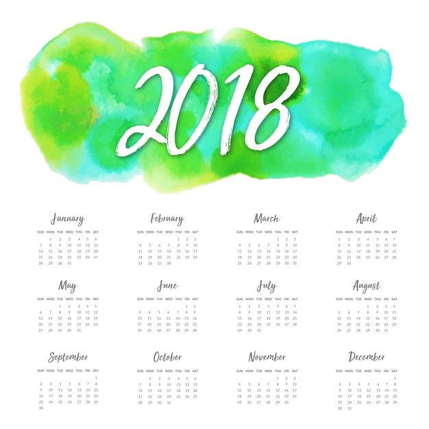 Free vector watercolor 2018 new year annual calendar