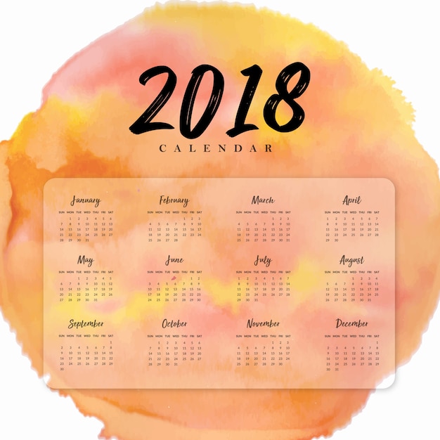 Watercolor 2018 new year annual calendar