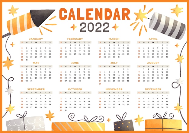 Vettore gratuito modello di calendario dell'acquerello 2022