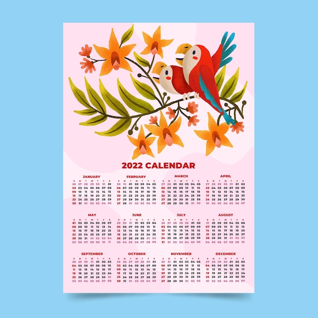 Free vector watercolor 2022 calendar template