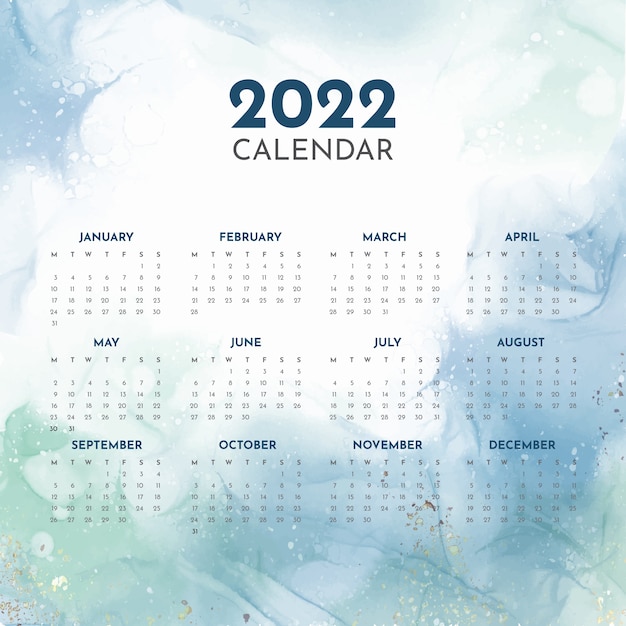 Free vector watercolor 2022 calendar template