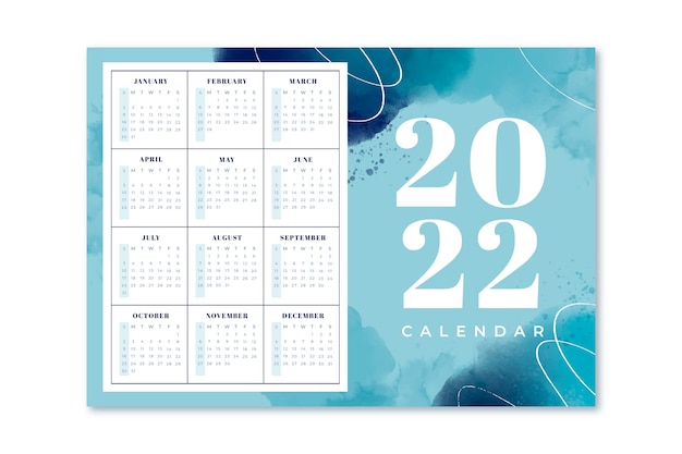 Modello di calendario dell'acquerello 2022