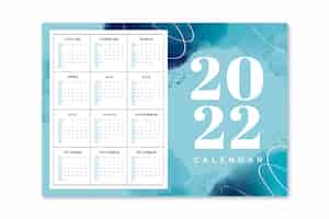 Бесплатное векторное изображение Шаблон календаря акварель 2022