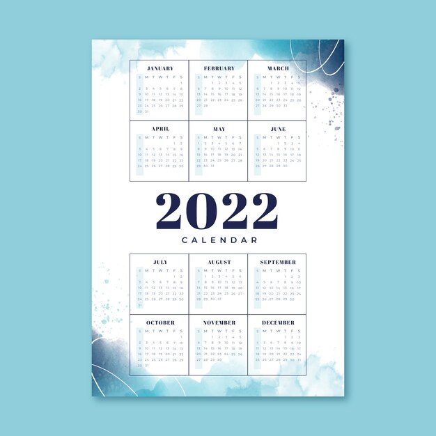 Watercolor 2022 calendar template