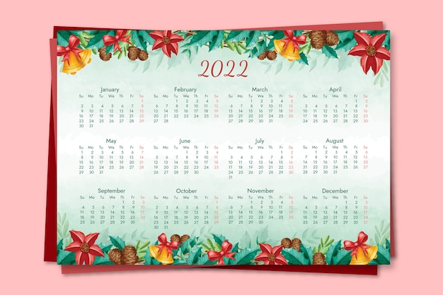 Free vector watercolor 2022 calendar template