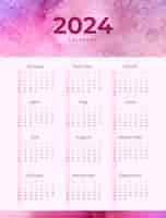 Free vector watercolor 2024 calendar template