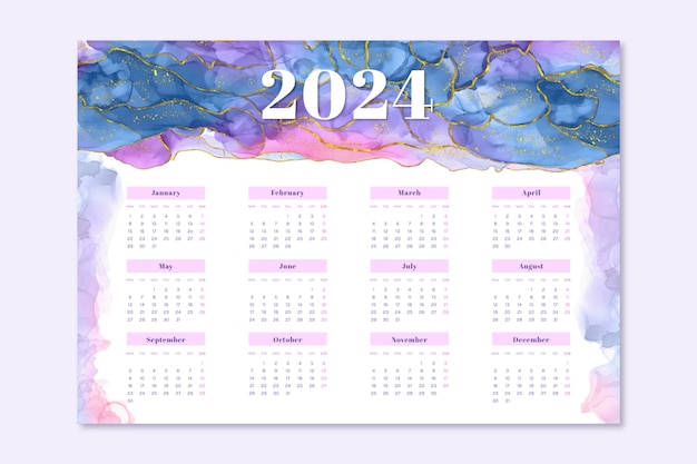 Free vector watercolor 2024 calendar template