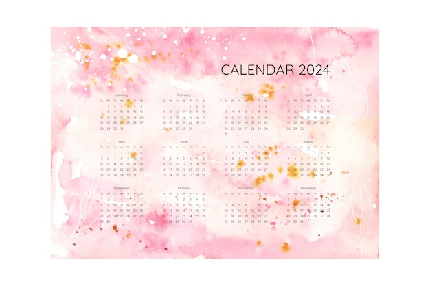 Free vector watercolor 2024 calendar template