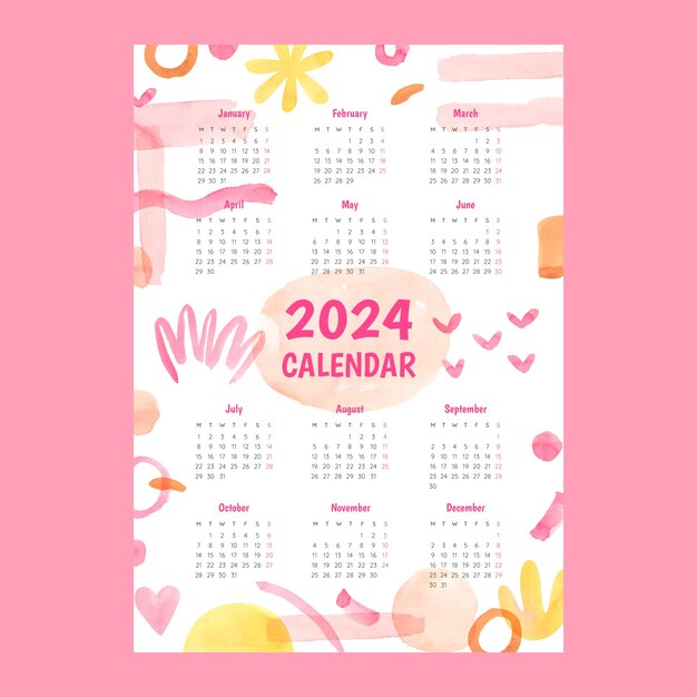 Watercolor 2024 calendar template