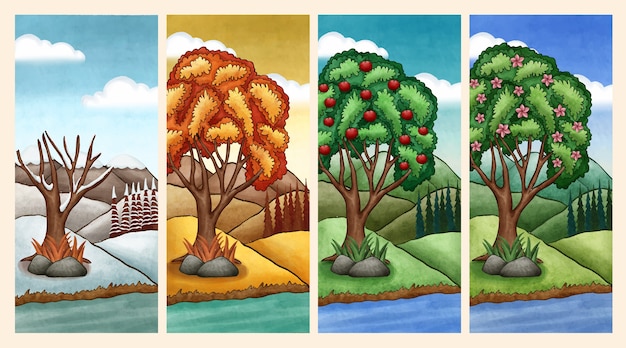 Illustrazione dell'acquerello 4 stagioni
