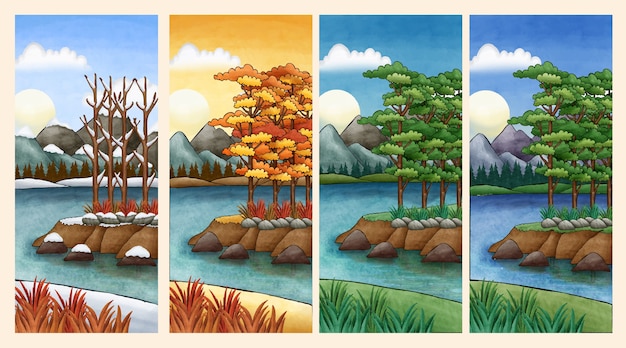 Watercolor 4 seasons illustration