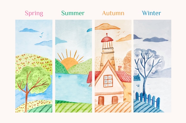 Watercolor 4 seasons illustration