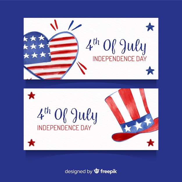 Free vector watercolor 4th of july banners template