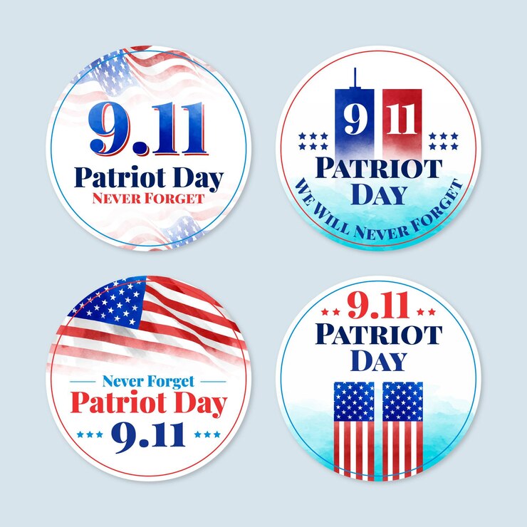 Free Vector watercolor 9.11 patriot day badges collection