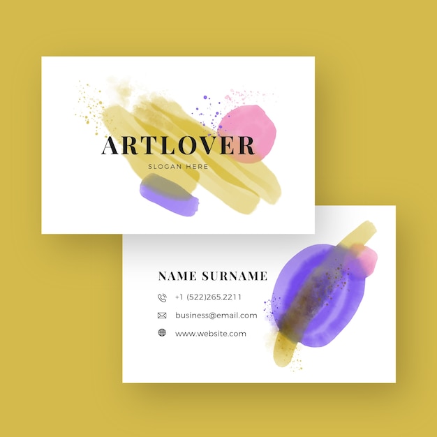 Free vector watercolor abstract double-sided horizontal business card template