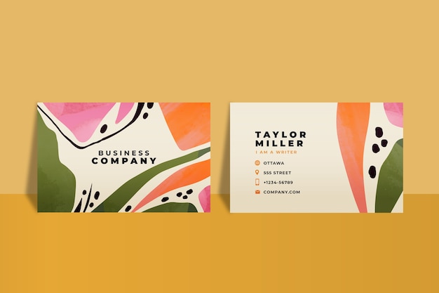 Watercolor abstract double-sided horizontal business card template