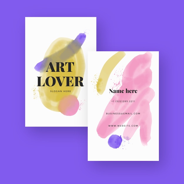 Free vector watercolor abstract double-sided vertical business card template