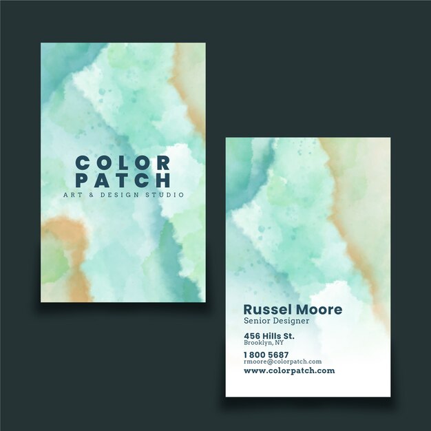 Watercolor abstract double-sided vertical business card template