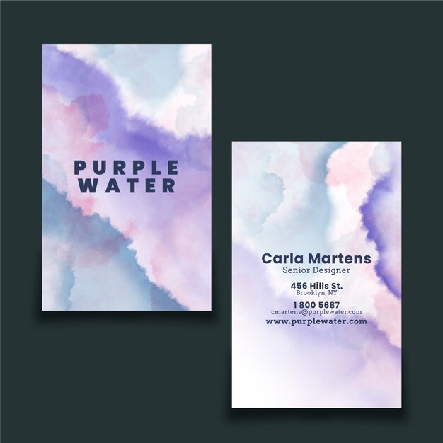 Watercolor abstract double-sided vertical business card template