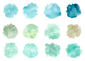 Watercolor abstract green stain collection