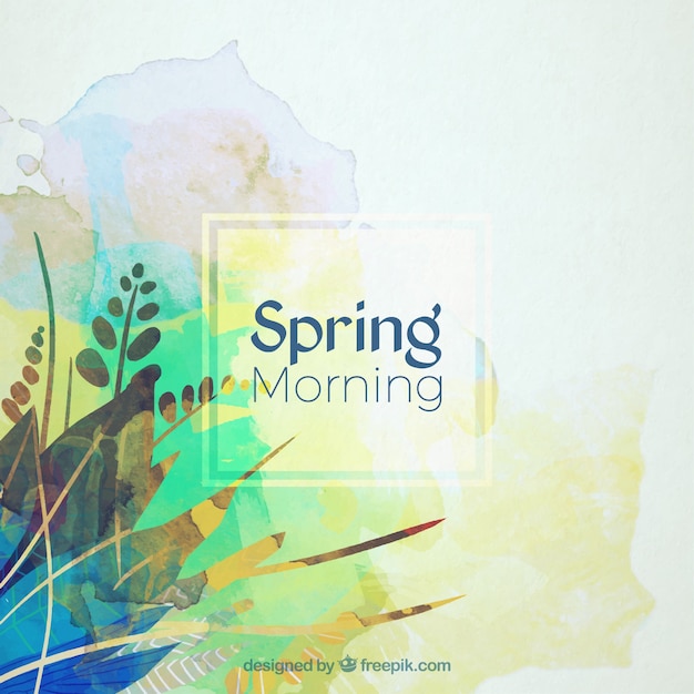 Watercolor abstract leaves spring background