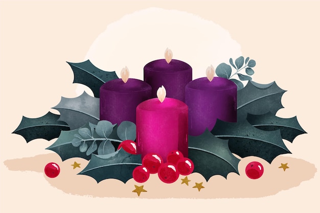 Watercolor advent wreath illustration