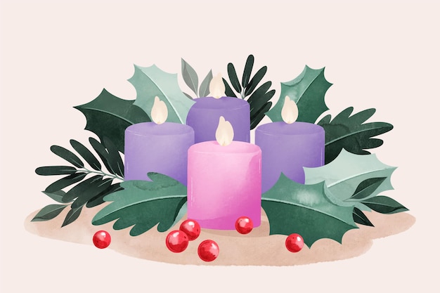 Free vector watercolor advent wreath illustration