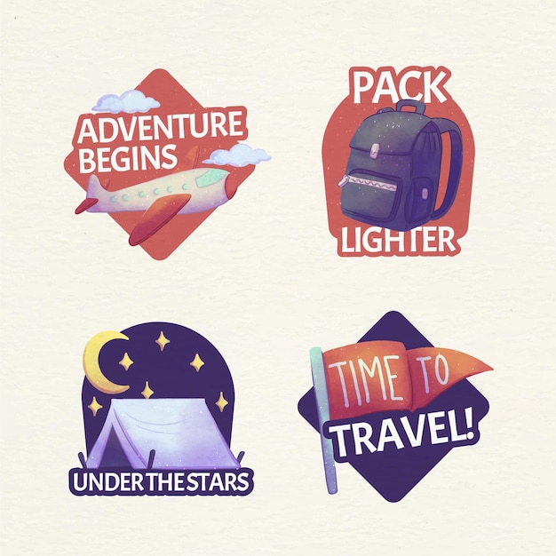 Free vector watercolor adventure badges collection