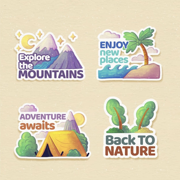 Free vector watercolor adventure badges collection