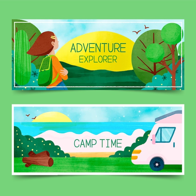 Free vector watercolor adventure banners set