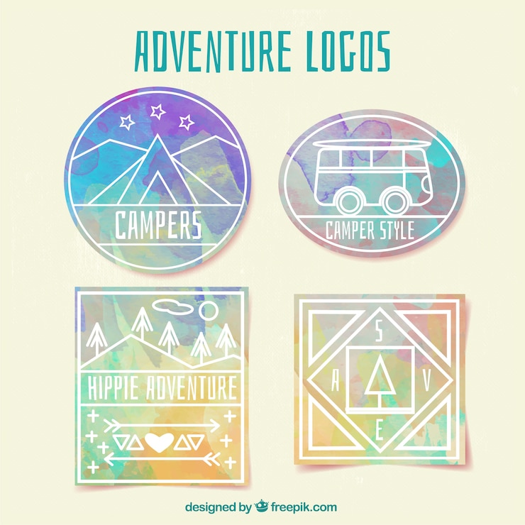 Free Vector watercolor adventure logos 