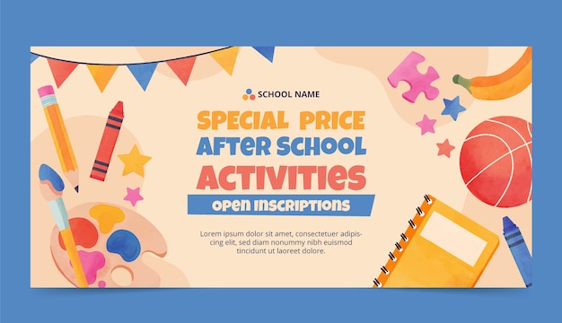 Watercolor after school activities sale banner