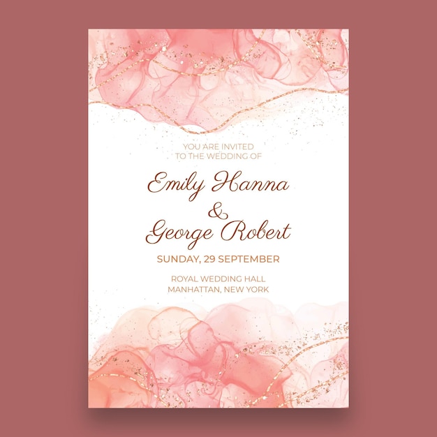 Watercolor alcohol ink birthday invitation template